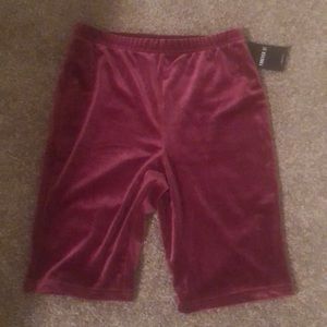 Burgundy velvet biker shorts